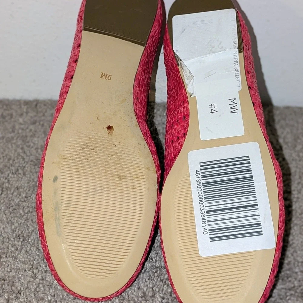 Talbots Womens Pink Woven Faux Nappa Leather Ballet Flats Braided Bow Size 9 NEW